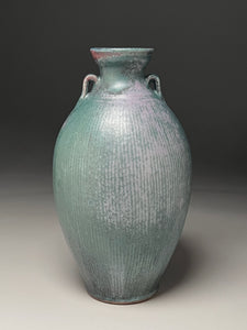 Two-Handled Vase with Combed Lines in Patina Green, 12.75"h  (Ben Owen III)