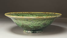 Load image into Gallery viewer, Trumpet Flair Bowl in Lily Pad Green Crystalline, 12&quot;dia. (Ben Owen III)
