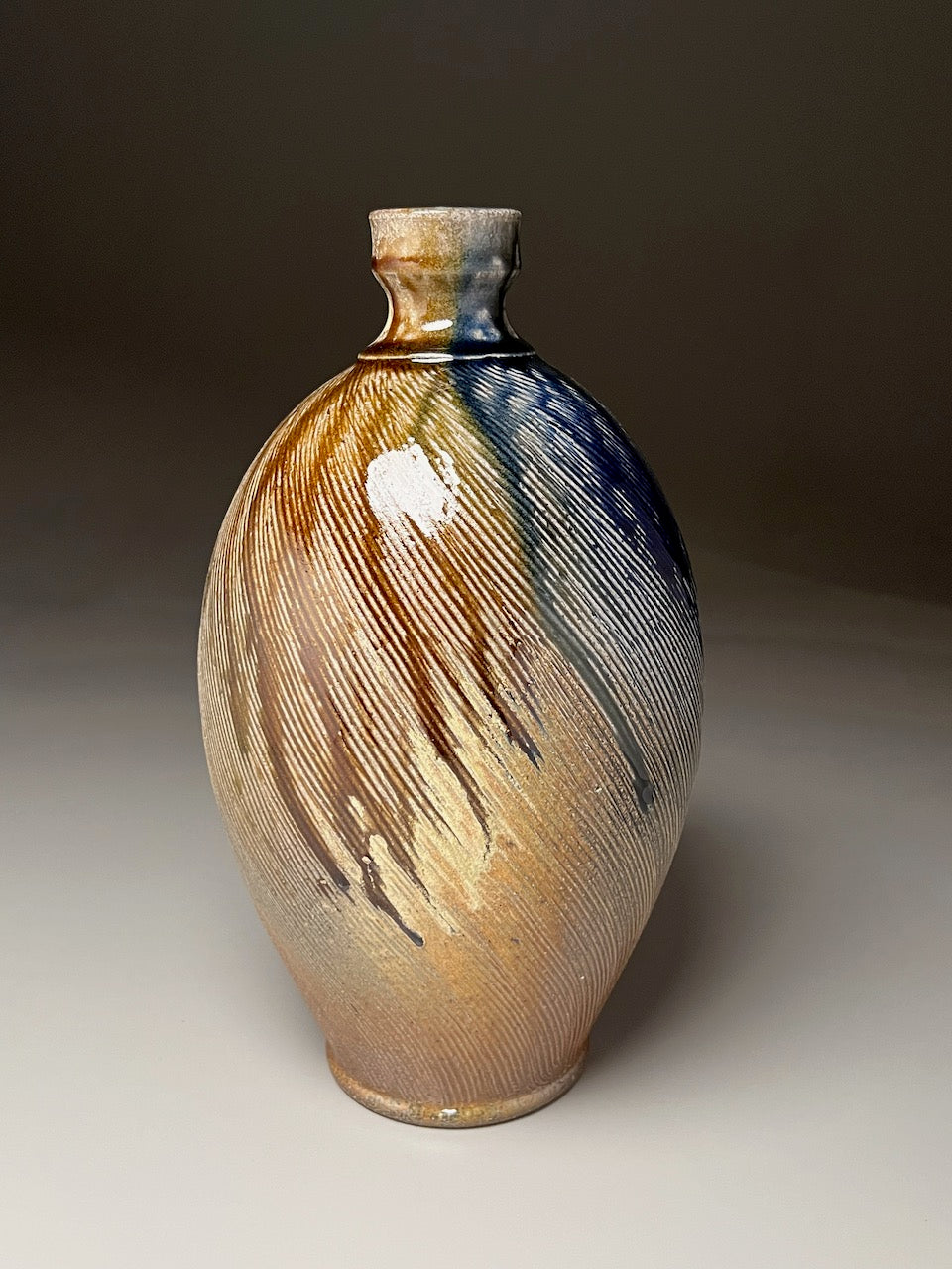 Combed Bottle in Ash with Cobalt, 12.25