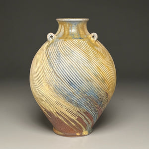 Combed Edo Jar in Cobalt, Yellow Matte & Ash, 10.5"h (Ben Owen III)