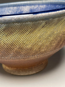 Combed Serving Bowl #2 in Cobalt and Ash Glazes, 7.25"dia. (Tableware Collection)