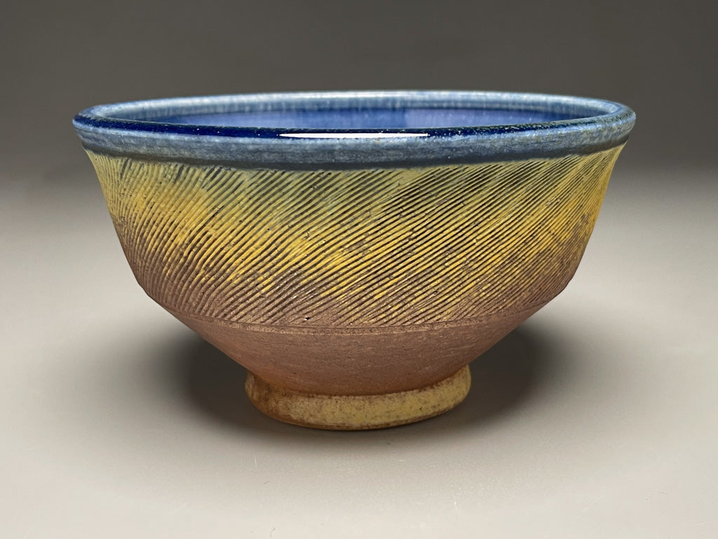 Combed Serving Bowl #2 in Cobalt and Ash Glazes, 7.25