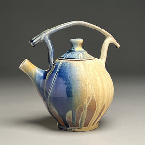 Melon Teapot #2 with Post-and-Lintel Handle in Cobalt, and Ash Glazes, 8.5"h (Ben Owen III) (Copy)