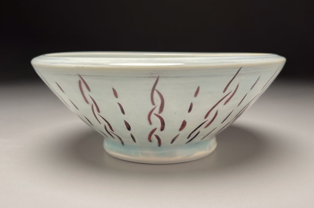Bowl #3 in Blue Celadon with Copper Red designs, 6.75