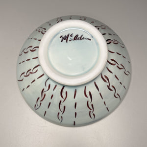 Bowl #3 in Blue Celadon with Copper Red designs, 6.75"dia. (Elizabeth McAdams)