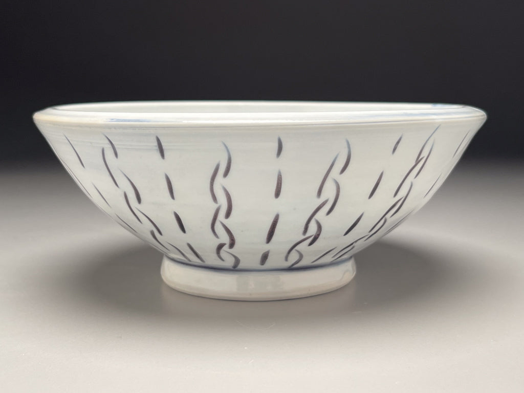Bowl in Clear with Dark Blue Carved designs, 7