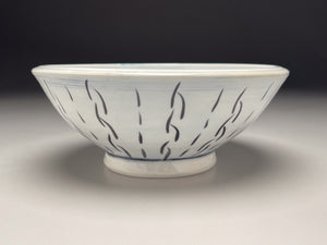 Bowl in Clear with Dark Blue Carved designs, 7"dia. (Elizabeth McAdams)