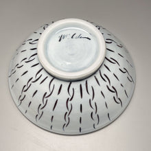 Load image into Gallery viewer, Bowl in Clear with Dark Blue Carved designs, 7&quot;dia. (Elizabeth McAdams)
