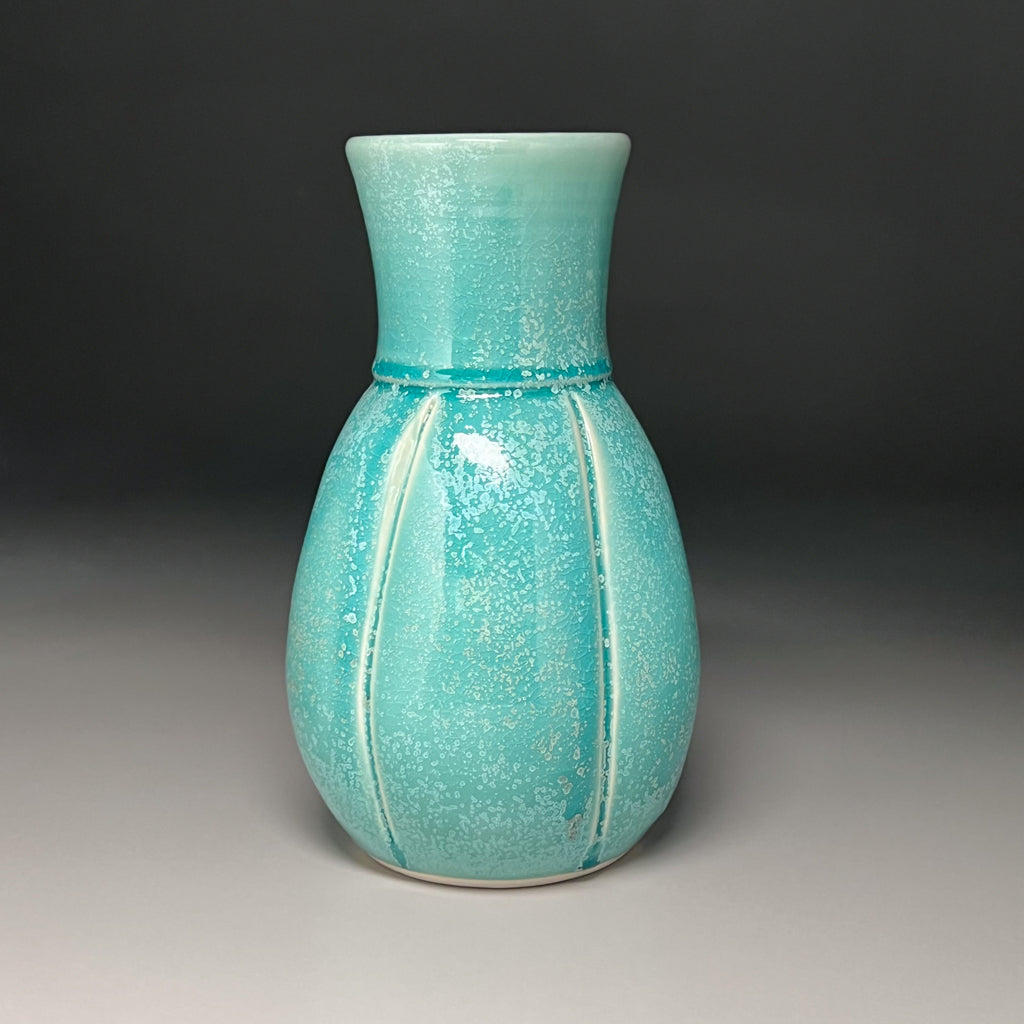 Hourglass Melon Flower Vase in Blue Frost, 11