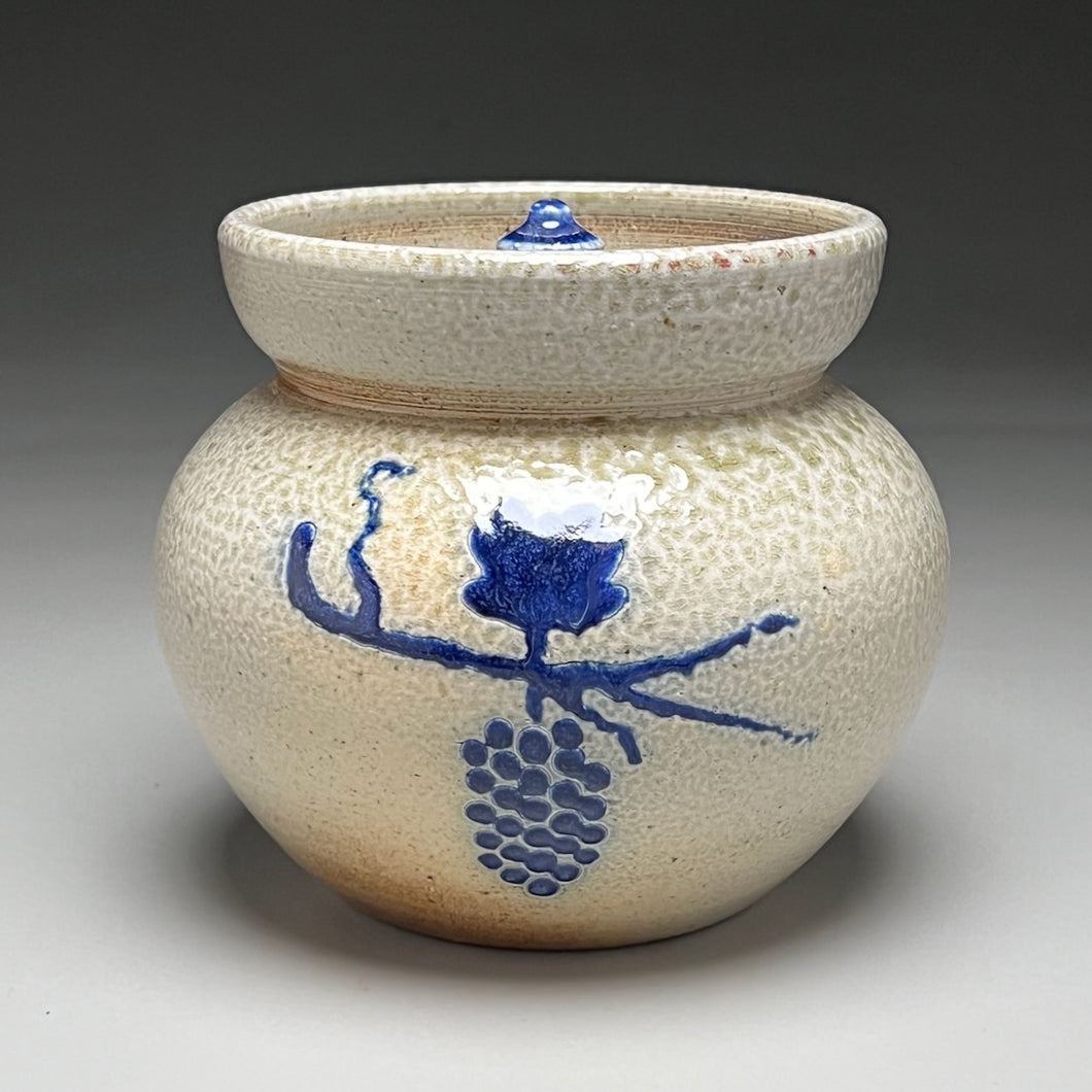 Covered Jar in Salt Glaze & Cobalt Grapevine, 5.75