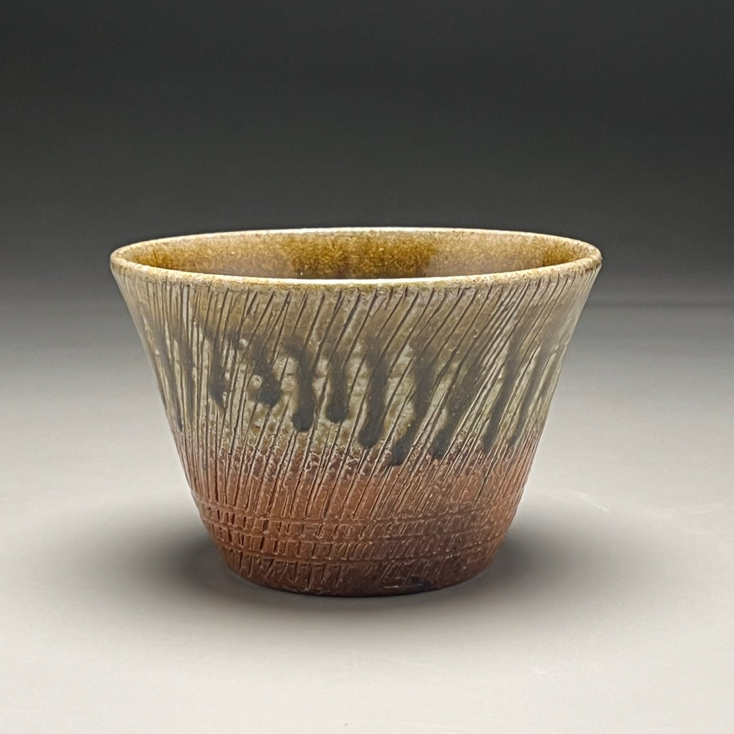 Combed Bowl in Amber Celadon & Salt, 5