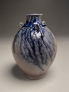 Combed Edo Jar #2 in Cobalt, Ash & Salt 9"h (Ben Owen III)