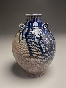 Combed Edo Jar #2 in Cobalt, Ash & Salt 9"h (Ben Owen III)