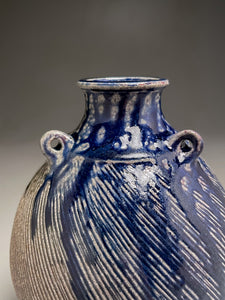 Combed Edo Jar #2 in Cobalt, Ash & Salt 9"h (Ben Owen III)