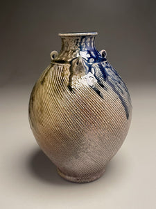 Combed Edo Jar #2 in Cobalt, Ash & Salt 9"h (Ben Owen III)