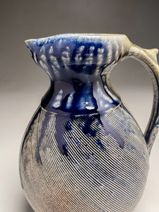 Combed Pitcher #2 in Salt, Ash & Cobalt, 9"h (Ben Owen III)