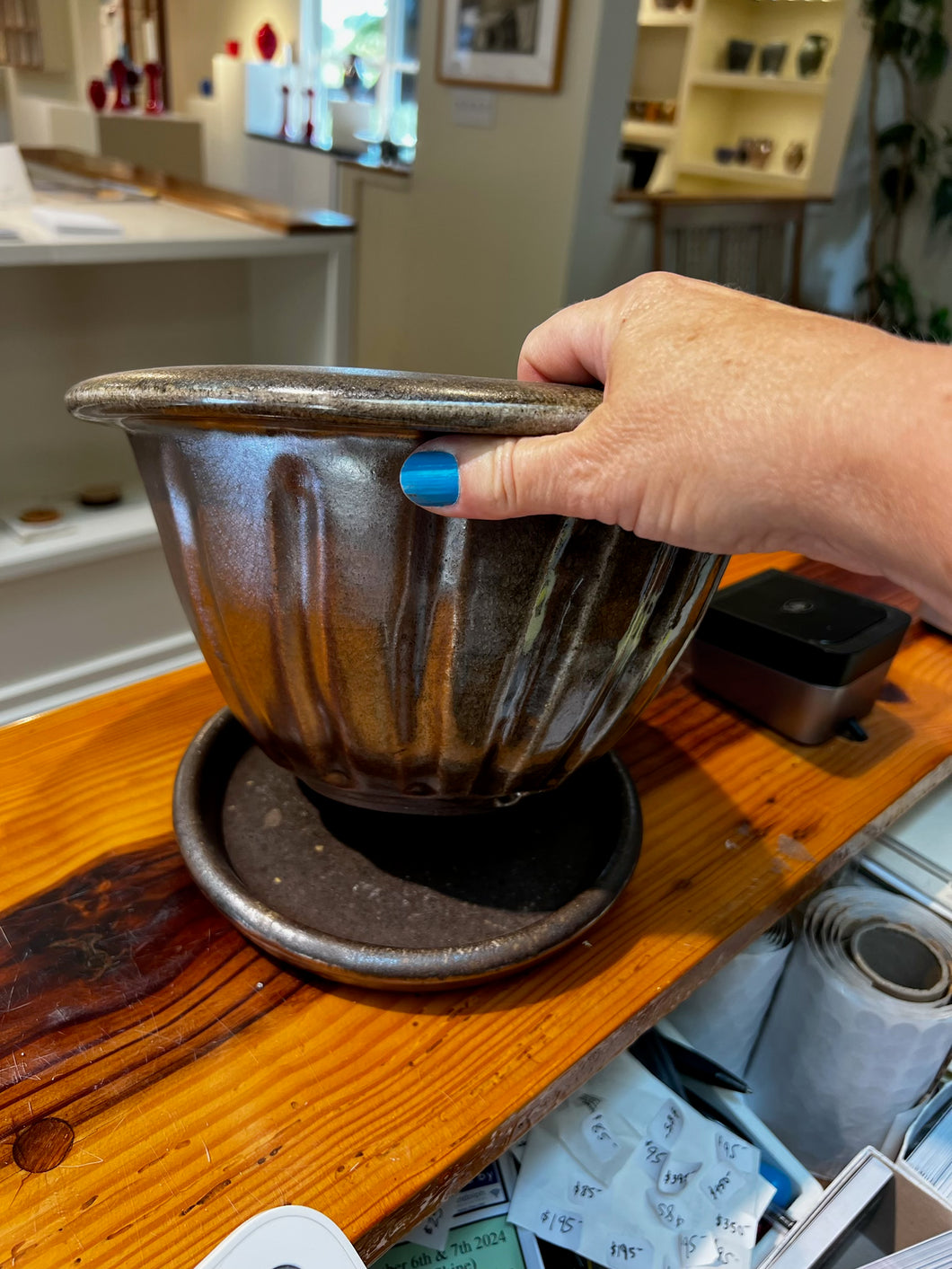 Carved Planter Set in Copper Penny(Ben Owen Pottery Collection)