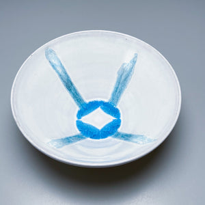 Bowl in White with Blue Glass, 8.75"dia. (Bryan Pulliam)