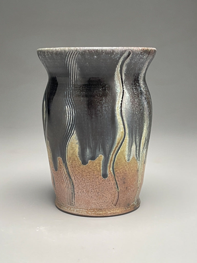 Carved Vase #1 in Salt, Ash & Cobalt Glazes, 6.5