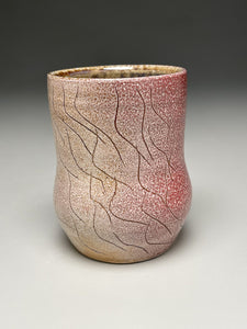 Blush Mug with Carved line designs 4.5"h (Elizabeth McAdams)