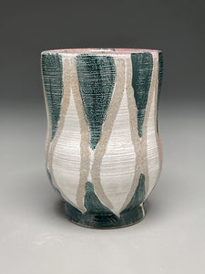 Cup with Carved Line Designs Blush and Blue Green 4.75"h (Elizabeth McAdams)