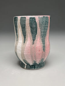 Cup with Carved Line Designs Blush and Blue Green 4.75"h (Elizabeth McAdams)