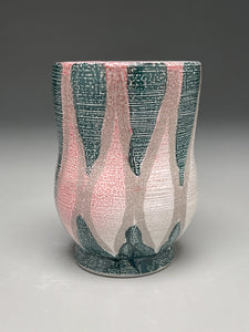 Cup with Carved Line Designs Blush and Blue Green 4.75"h (Elizabeth McAdams)