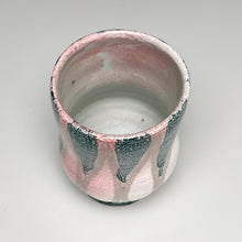 Load image into Gallery viewer, Cup with Carved Line Designs Blush and Blue Green 4.75&quot;h (Elizabeth McAdams)
