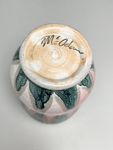 Load image into Gallery viewer, Cup with Carved Line Designs Blush and Blue Green 4.75&quot;h (Elizabeth McAdams)
