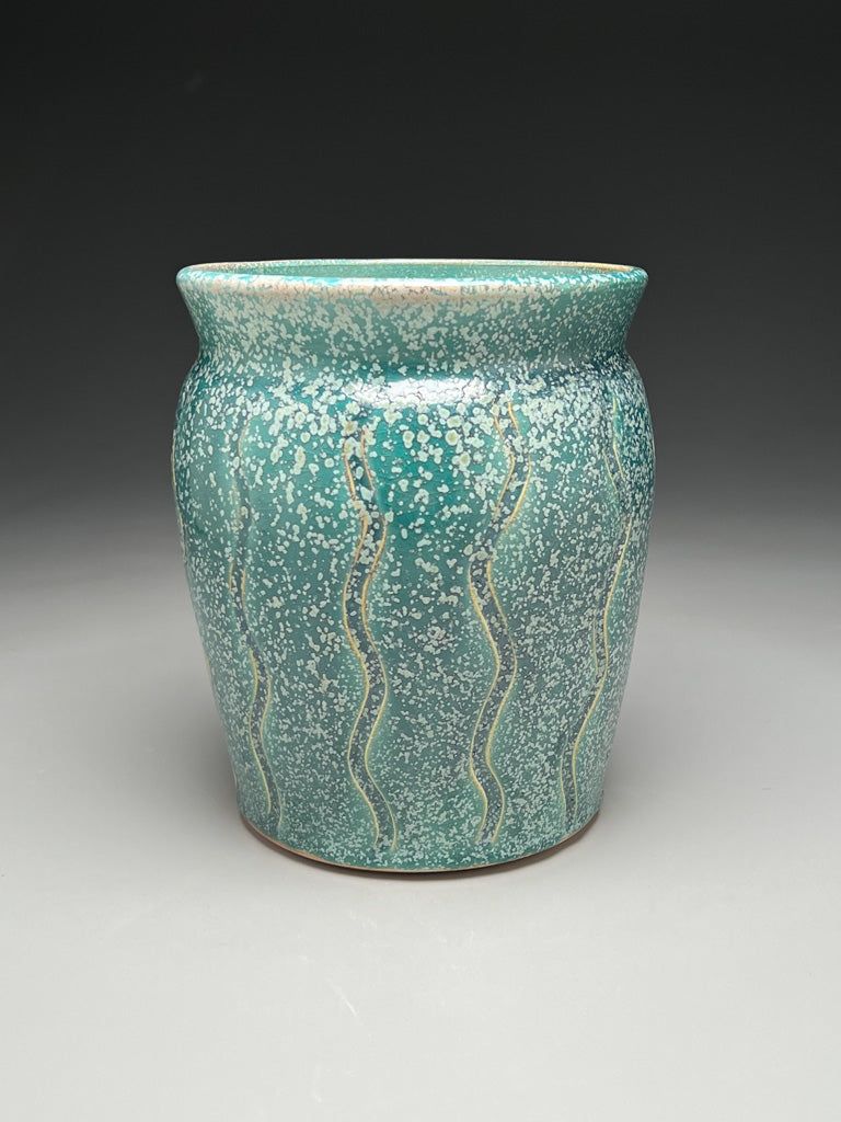 Carved Vase in Patina Green 8