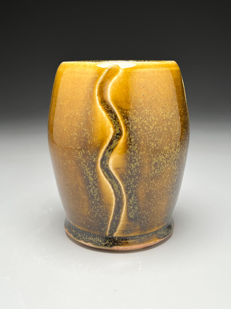 Carved Vase in Amber Celadon #4, 5.5