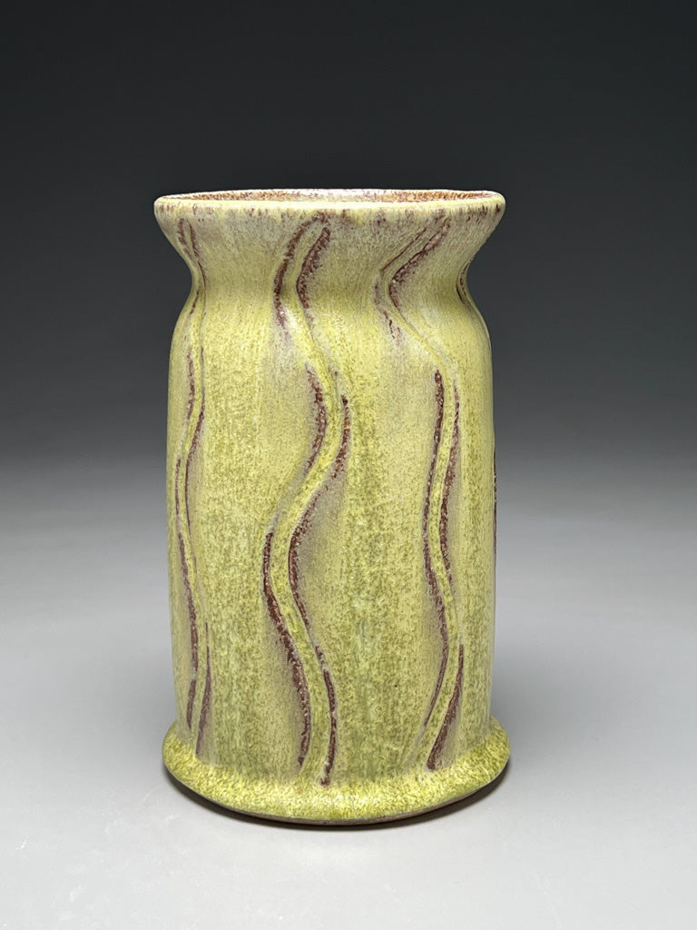 Carved Flower Vase in Lime Green, 8